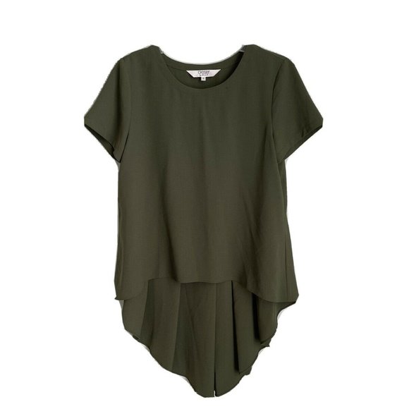 Crosby by Mollie Burch Green High Low Hem Short Sleeve Blouse Pleated Ba… - Picture 1 of 6